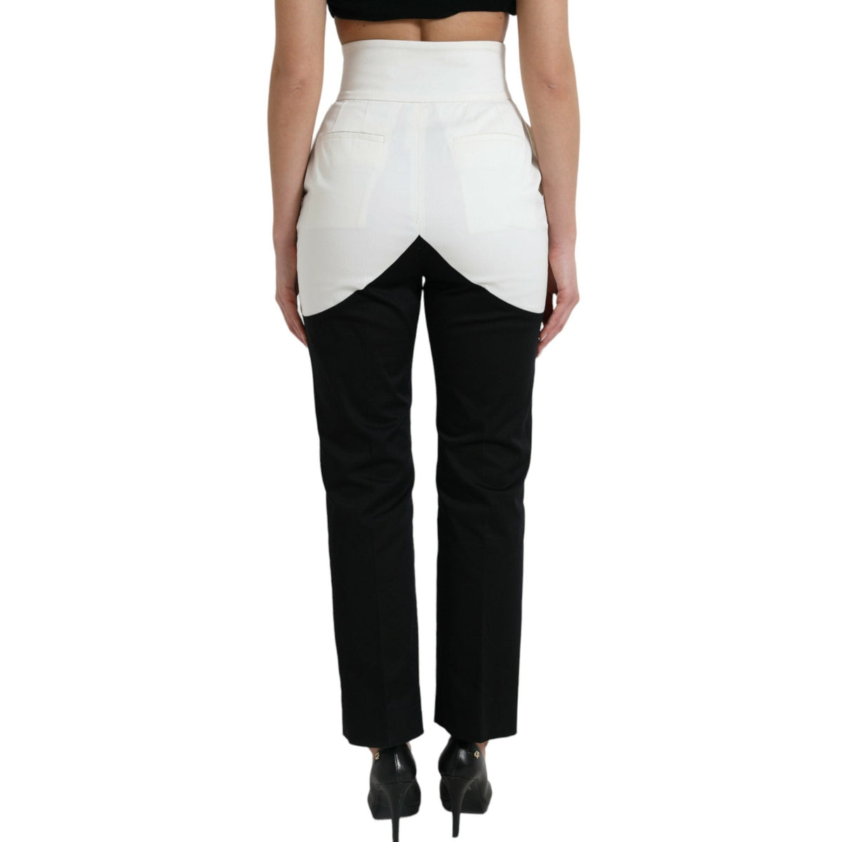 Dolce & Gabbana Black White Cotton Cut Out Waist Tapered Pants