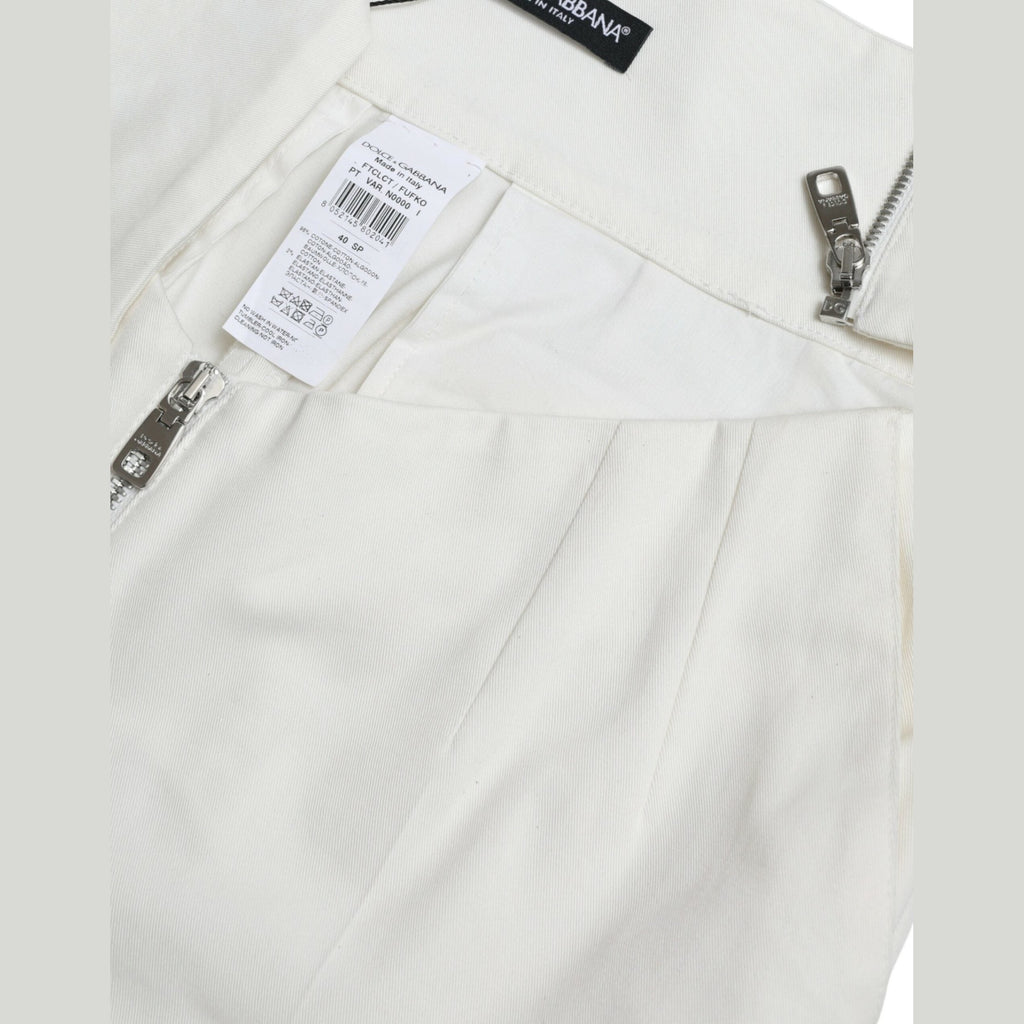 Dolce & Gabbana Black White Cotton Cut Out Waist Tapered Pants