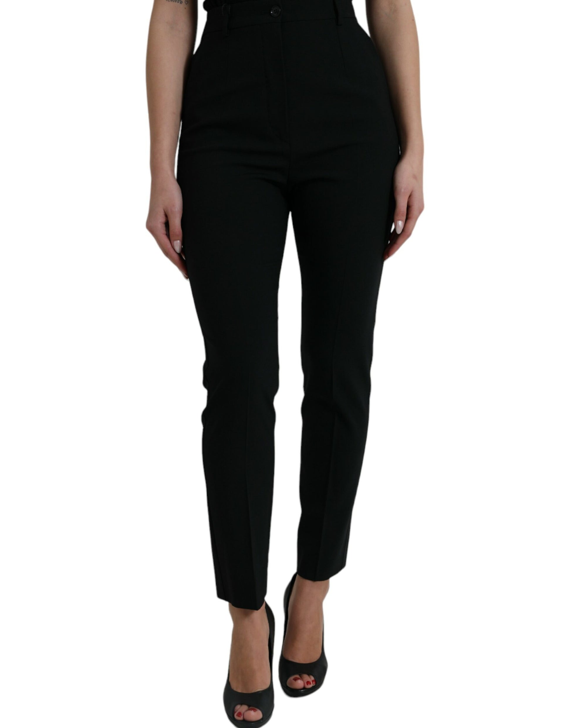 Dolce & Gabbana Black Wool High Waist Tapered Pants Dolce & Gabbana