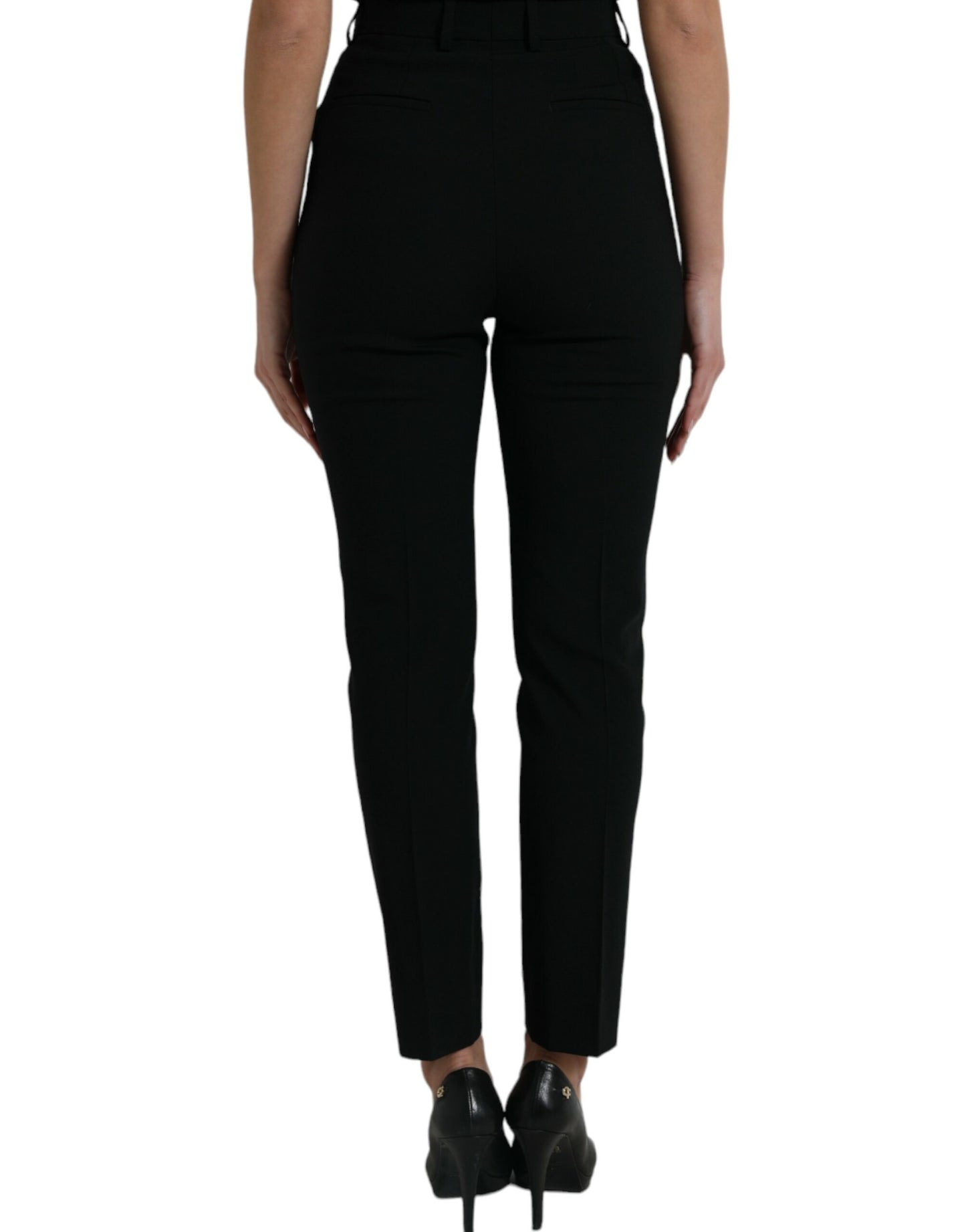 Dolce & Gabbana Black Wool High Waist Tapered Pants Dolce & Gabbana