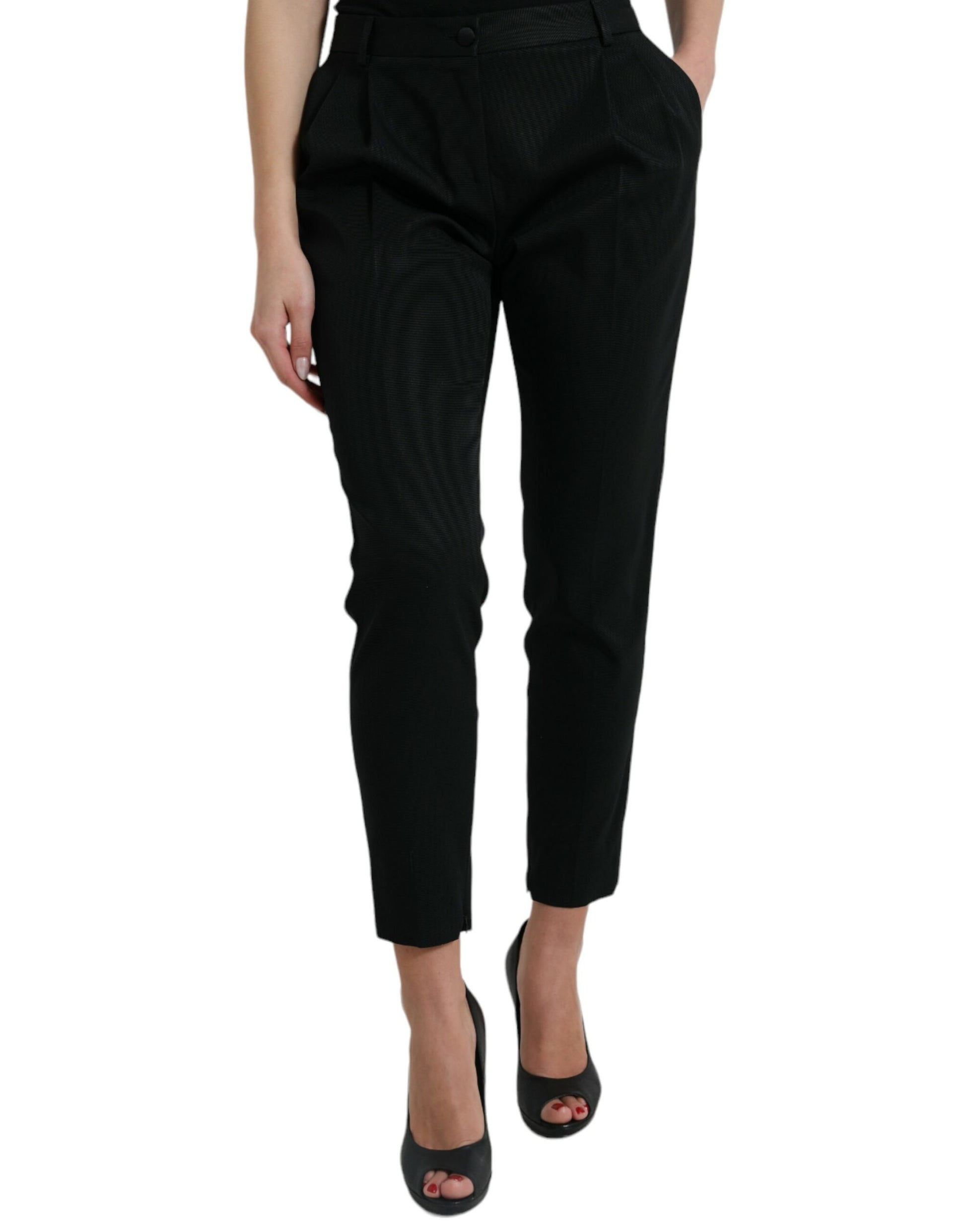 Dolce & Gabbana Black Wool High Waist Cropped Tapered Pants Dolce & Gabbana