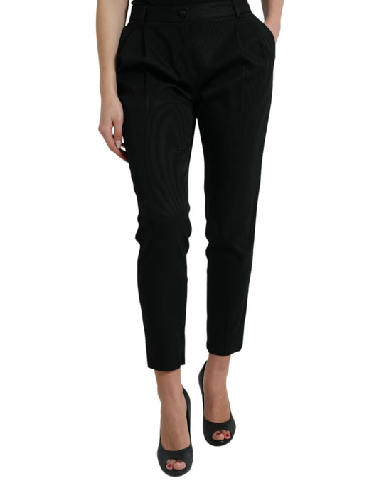 Dolce & Gabbana Black Wool High Waist Cropped Tapered Pants Dolce & Gabbana