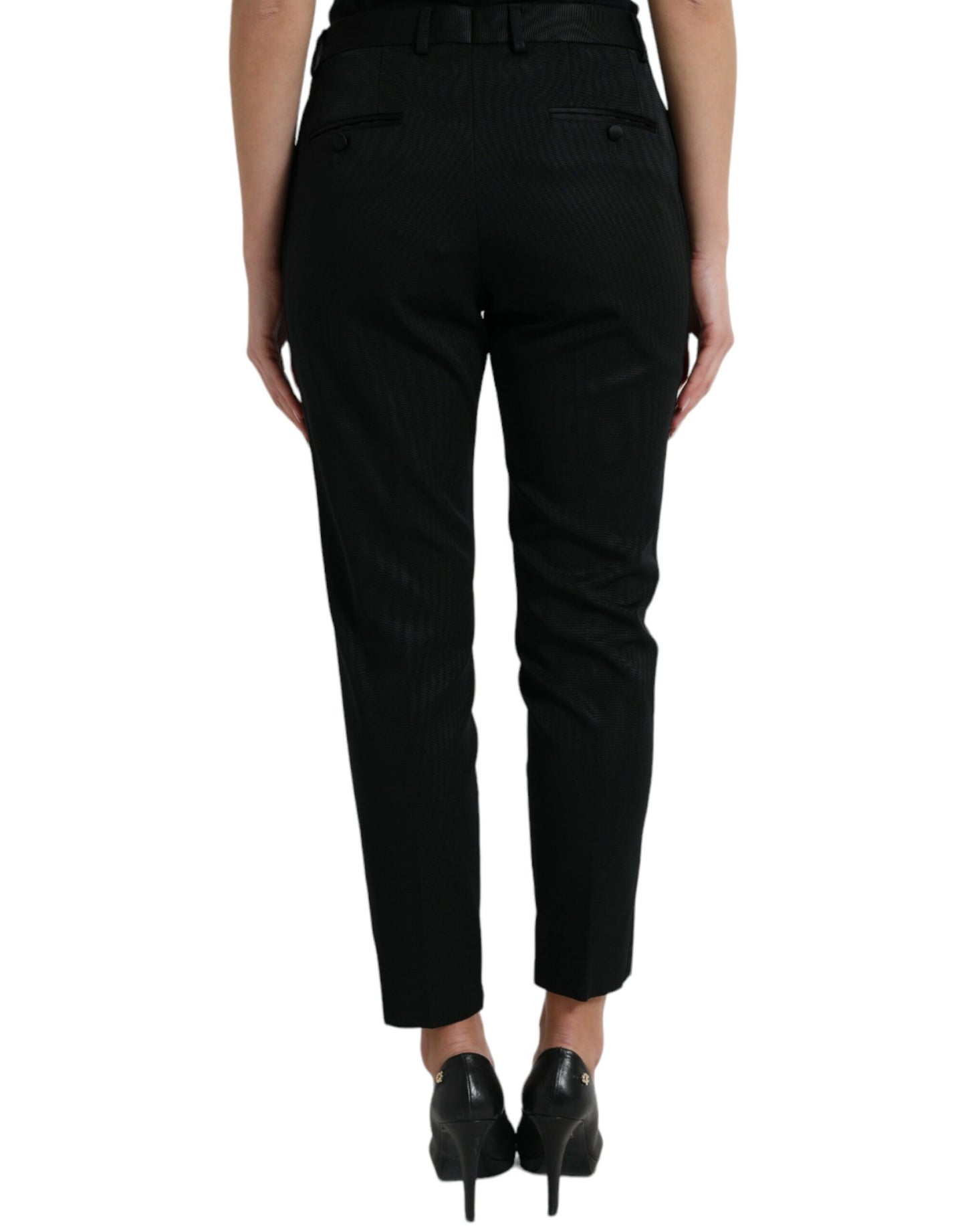Dolce & Gabbana Black Wool High Waist Cropped Tapered Pants Dolce & Gabbana