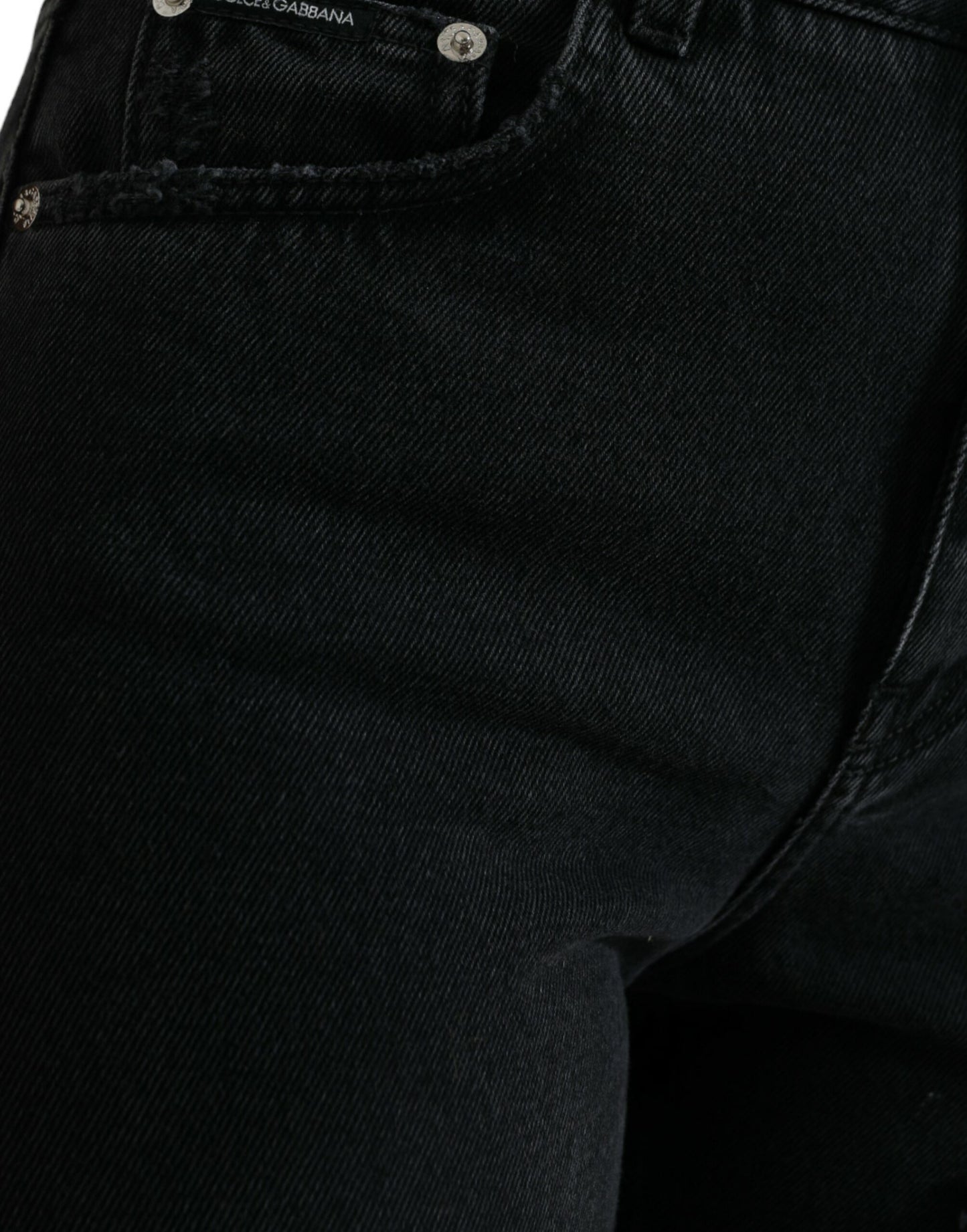 Dolce & Gabbana Black Cotton High Waist Tattered Denim Jeans Dolce & Gabbana