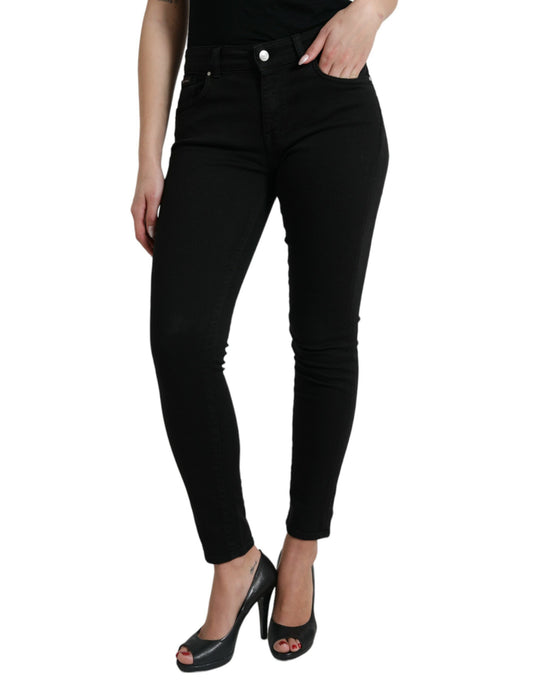 Dolce & Gabbana Black Cotton Mid Waist Skinny Denim Jeans Dolce & Gabbana