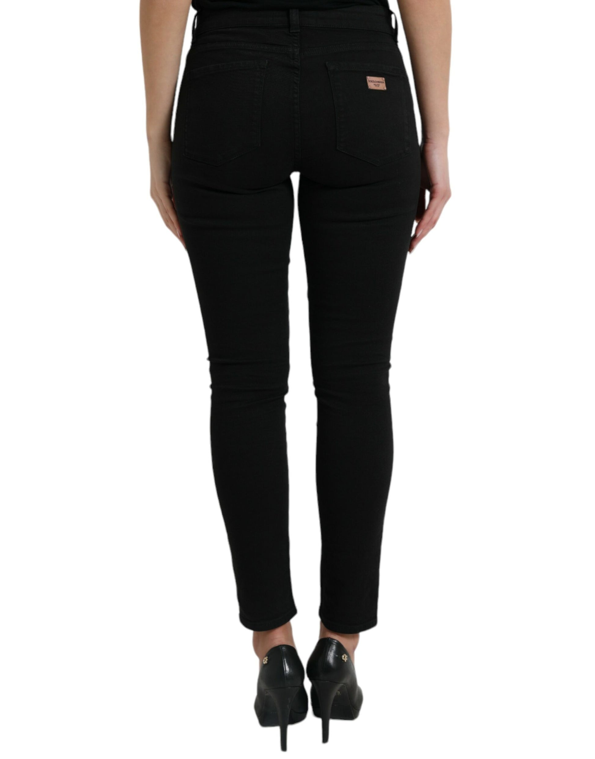 Dolce & Gabbana Black Cotton Mid Waist Skinny Denim Jeans Dolce & Gabbana