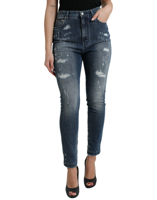 Dolce & Gabbana Dark Blue Distressed GRACE Skinny Denim Jeans Dolce & Gabbana
