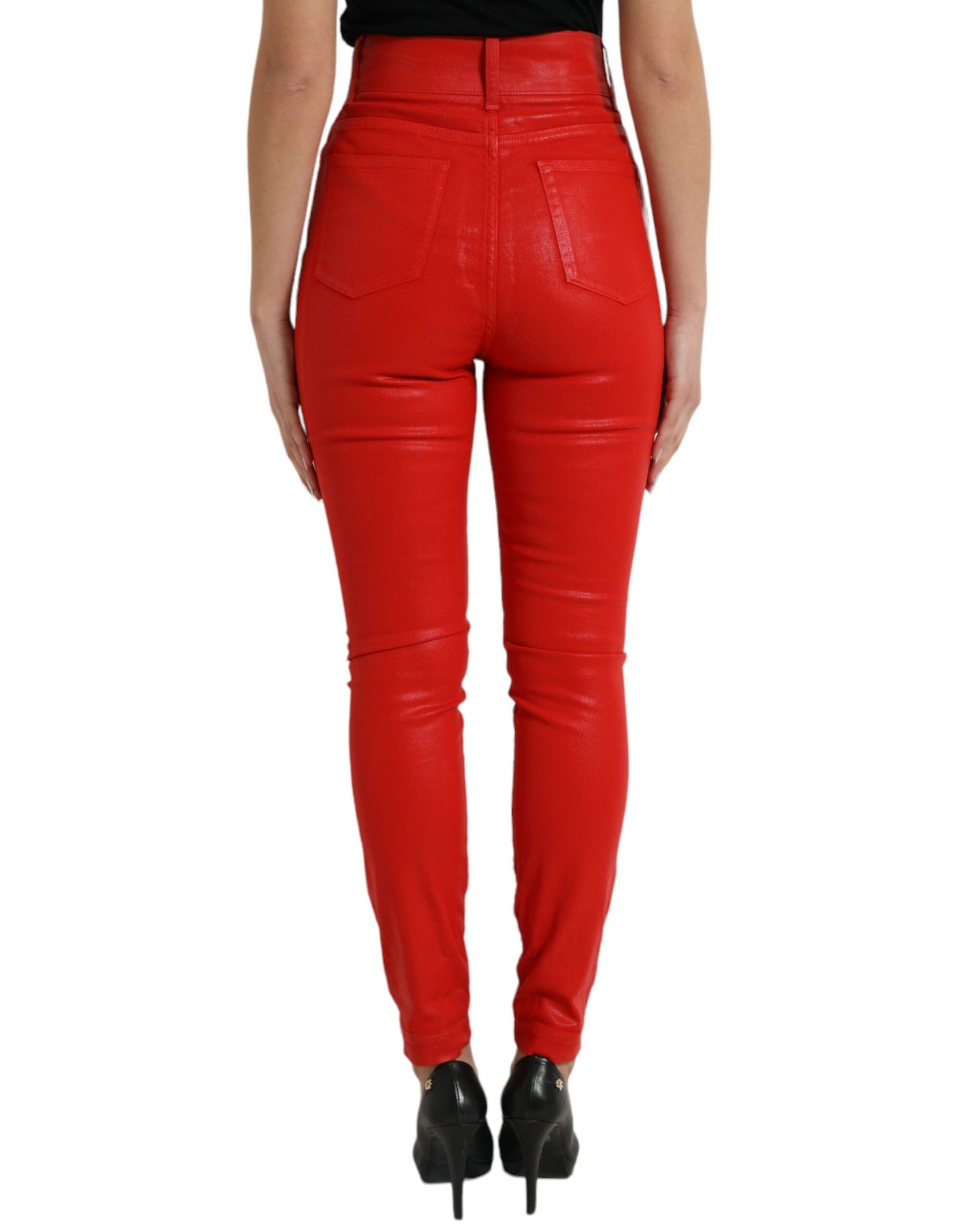Dolce & Gabbana Red Cotton High Waist Skinny Denim Jeans Dolce & Gabbana