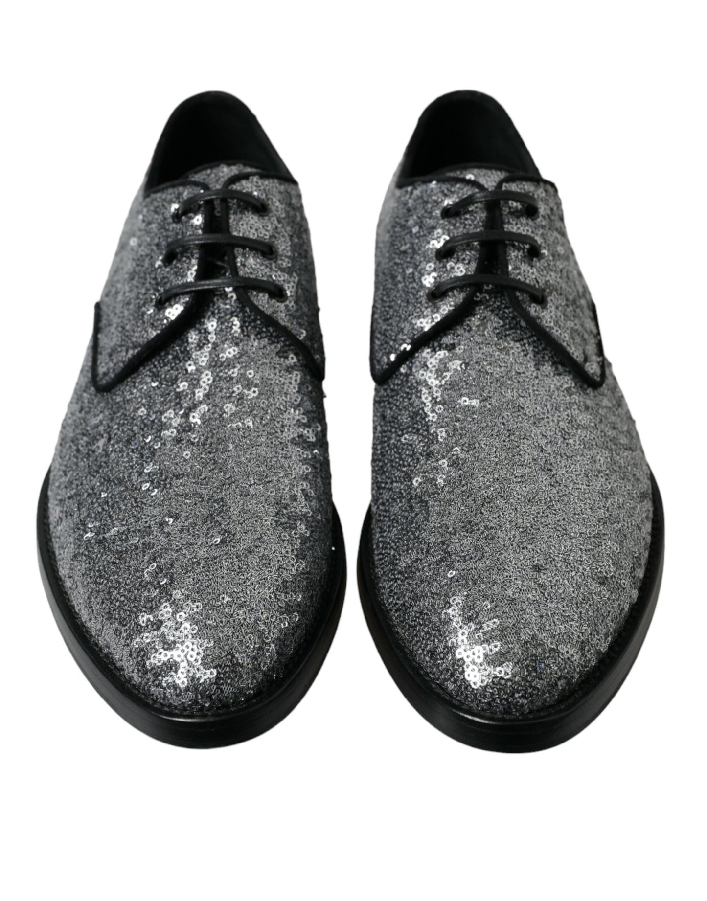 Dolce & Gabbana Silver Sequined Lace Up Men Derby Dress Shoes Dolce & Gabbana