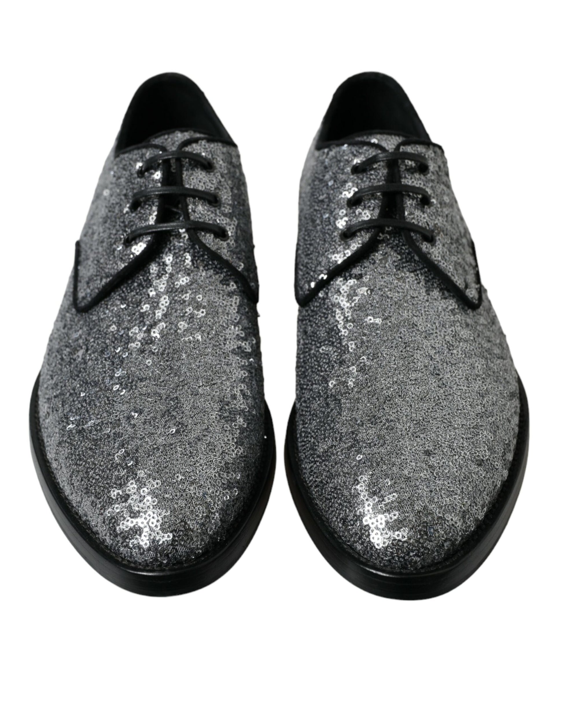 Dolce & Gabbana Silver Sequined Lace Up Men Derby Dress Shoes Dolce & Gabbana