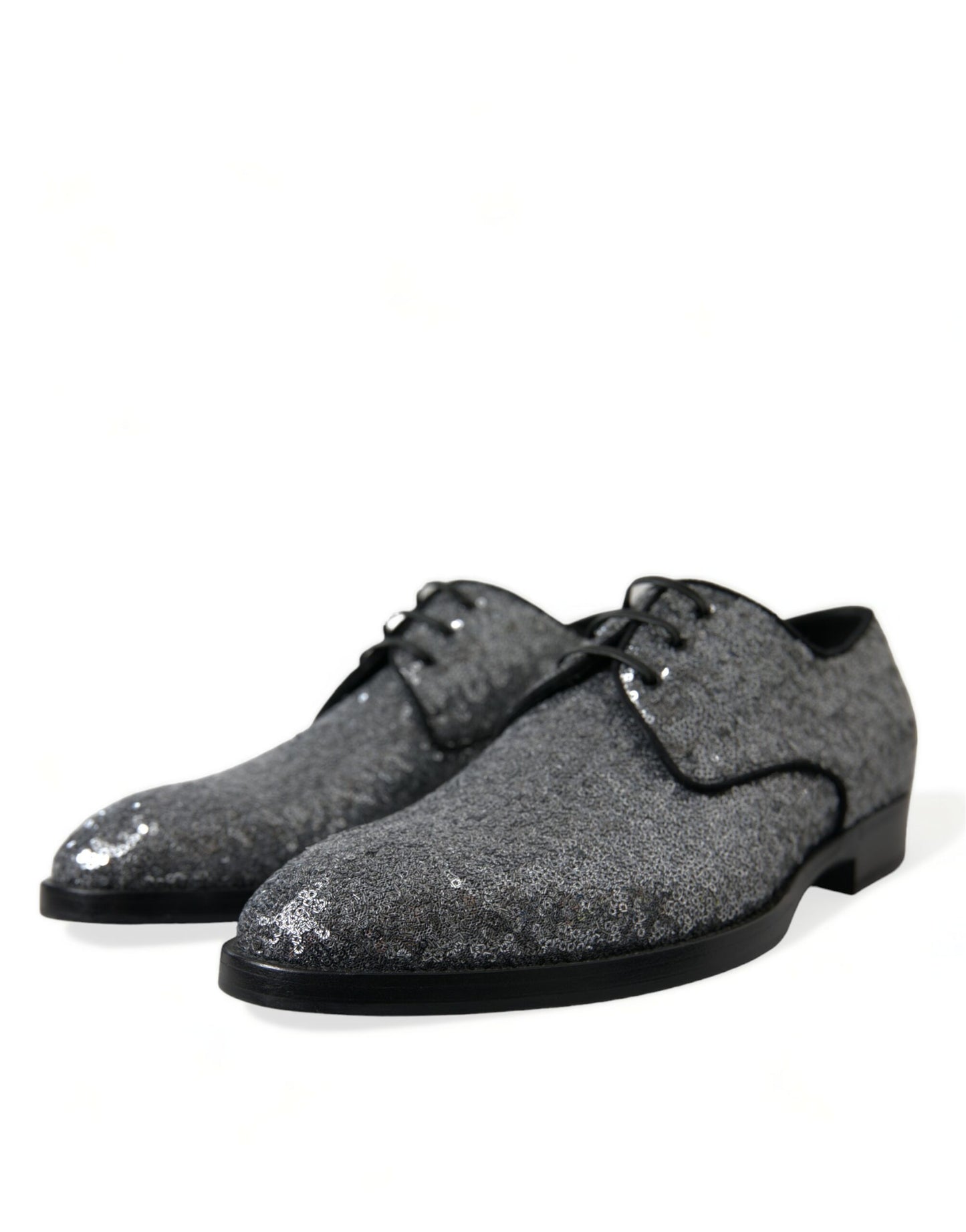 Dolce & Gabbana Silver Sequined Lace Up Men Derby Dress Shoes Dolce & Gabbana