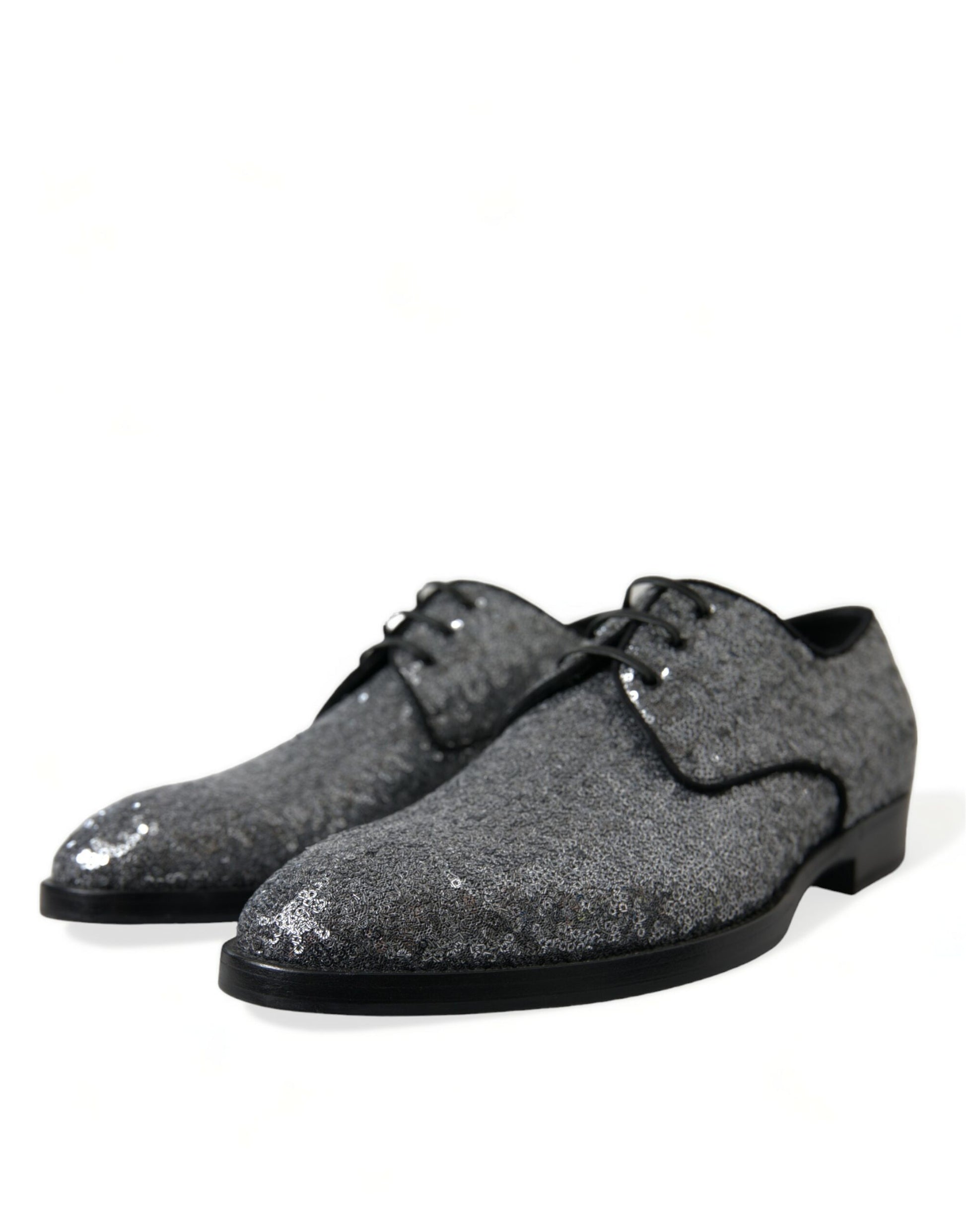 Dolce & Gabbana Silver Sequined Lace Up Men Derby Dress Shoes Dolce & Gabbana
