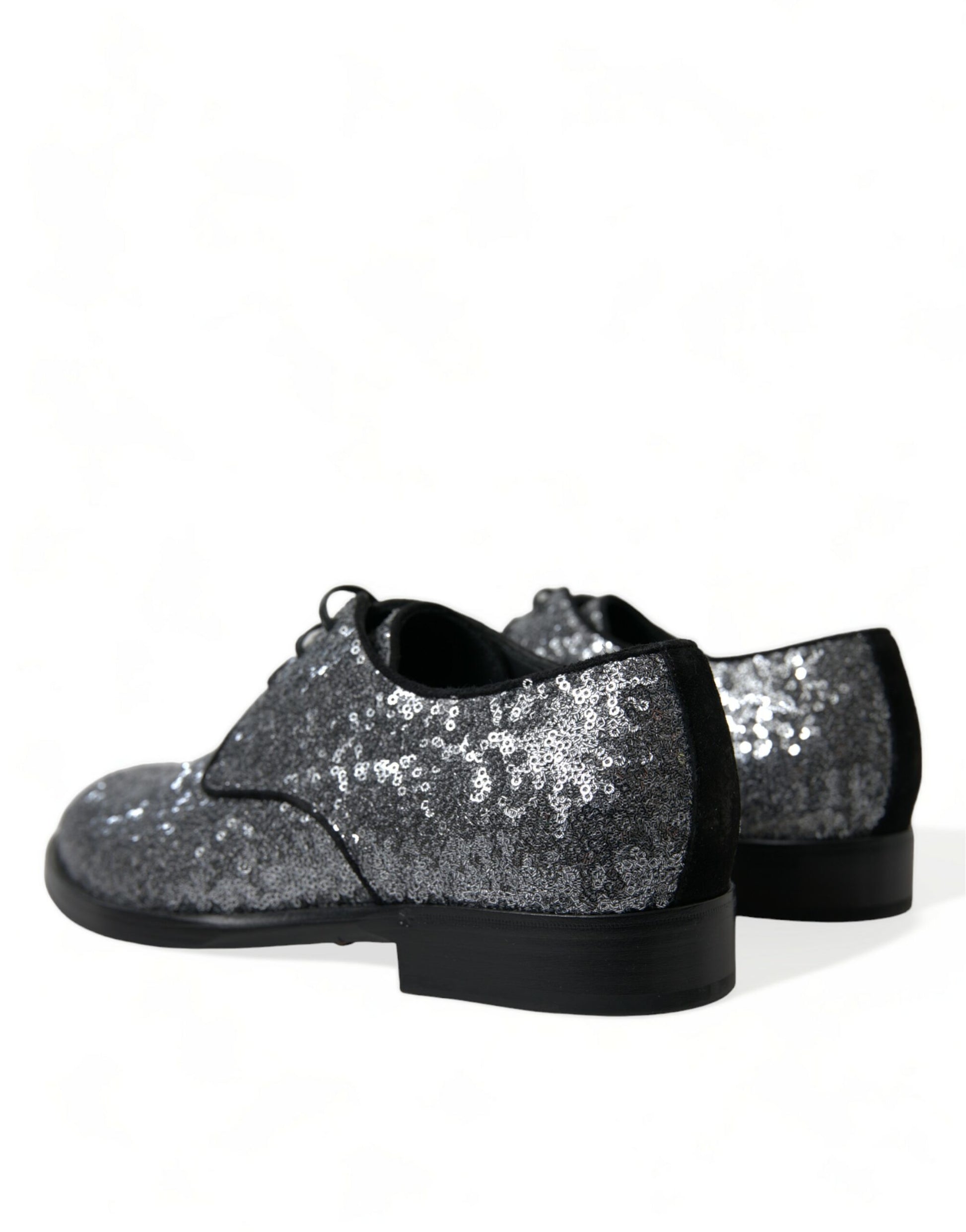 Dolce & Gabbana Silver Sequined Lace Up Men Derby Dress Shoes Dolce & Gabbana
