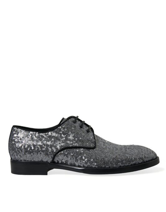 Dolce & Gabbana Silver Sequined Lace Up Men Derby Dress Shoes Dolce & Gabbana