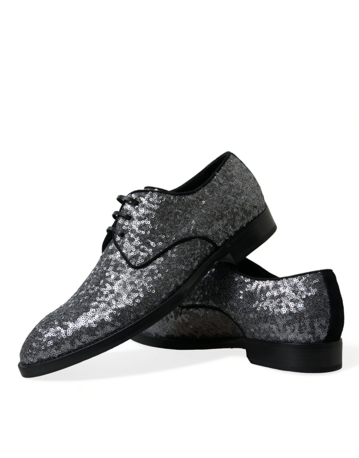 Dolce & Gabbana Silver Sequined Lace Up Men Derby Dress Shoes Dolce & Gabbana