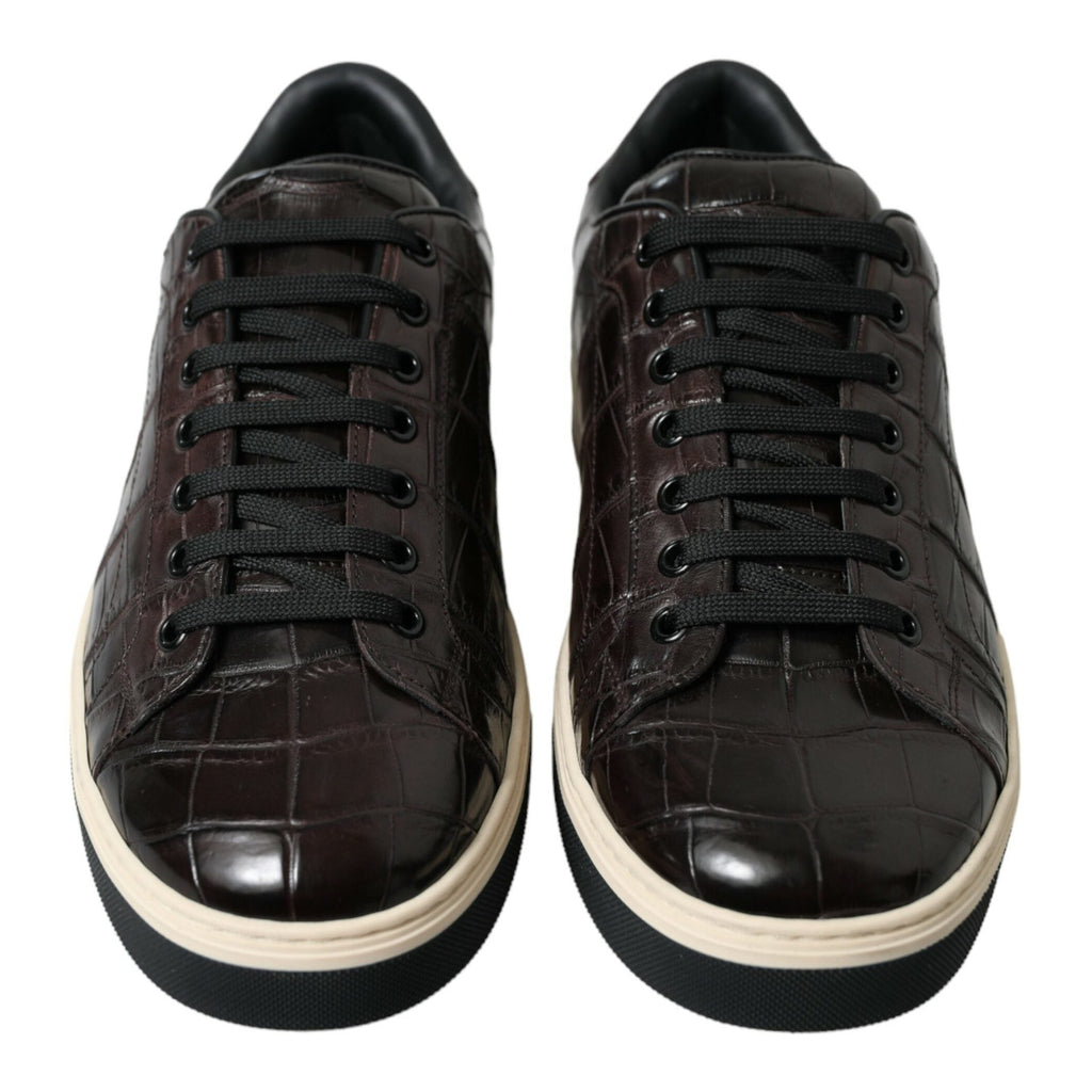 Dolce & Gabbana Brown Croc Exotic Leather Men Casual Sneakers Shoes
