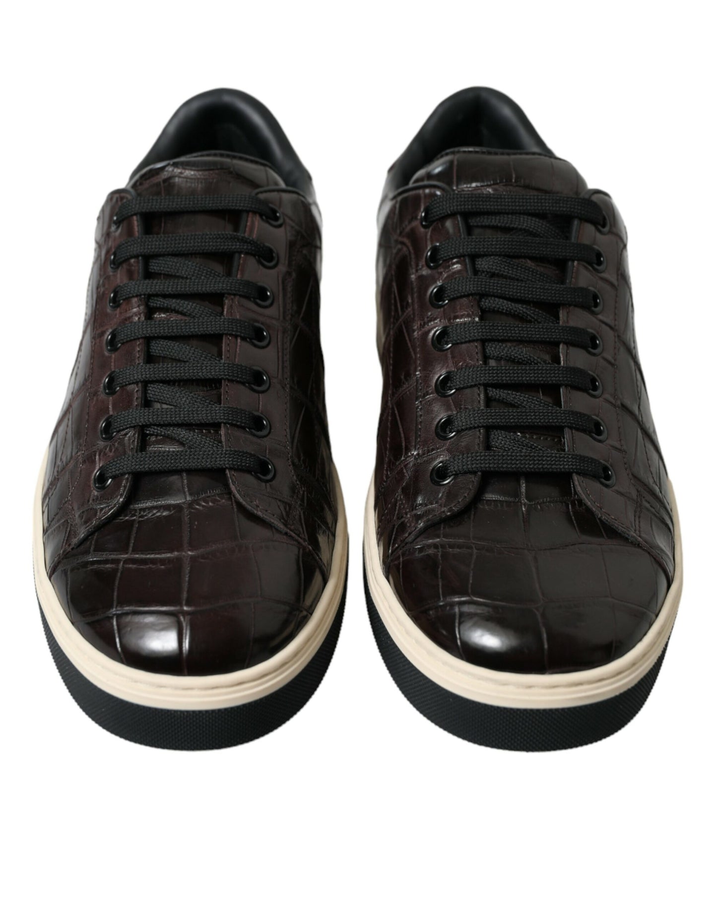 Dolce & Gabbana Brown Croc Exotic Leather Men Casual Sneakers Shoes Dolce & Gabbana