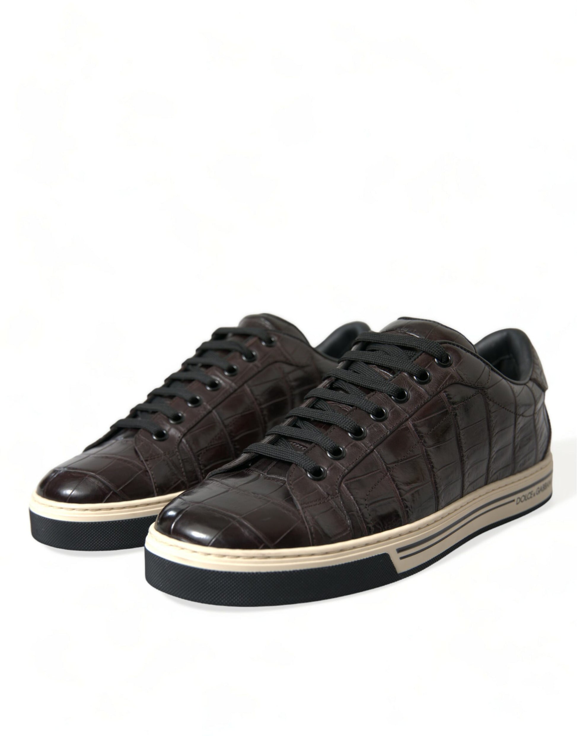 Dolce & Gabbana Brown Croc Exotic Leather Men Casual Sneakers Shoes Dolce & Gabbana