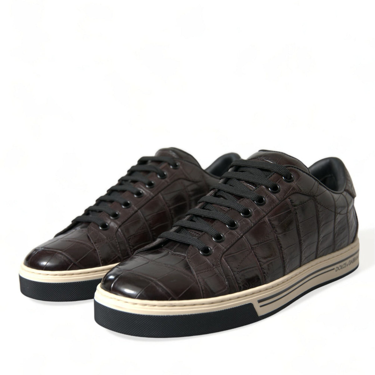 Dolce & Gabbana Brown Croc Exotic Leather Men Casual Sneakers Shoes