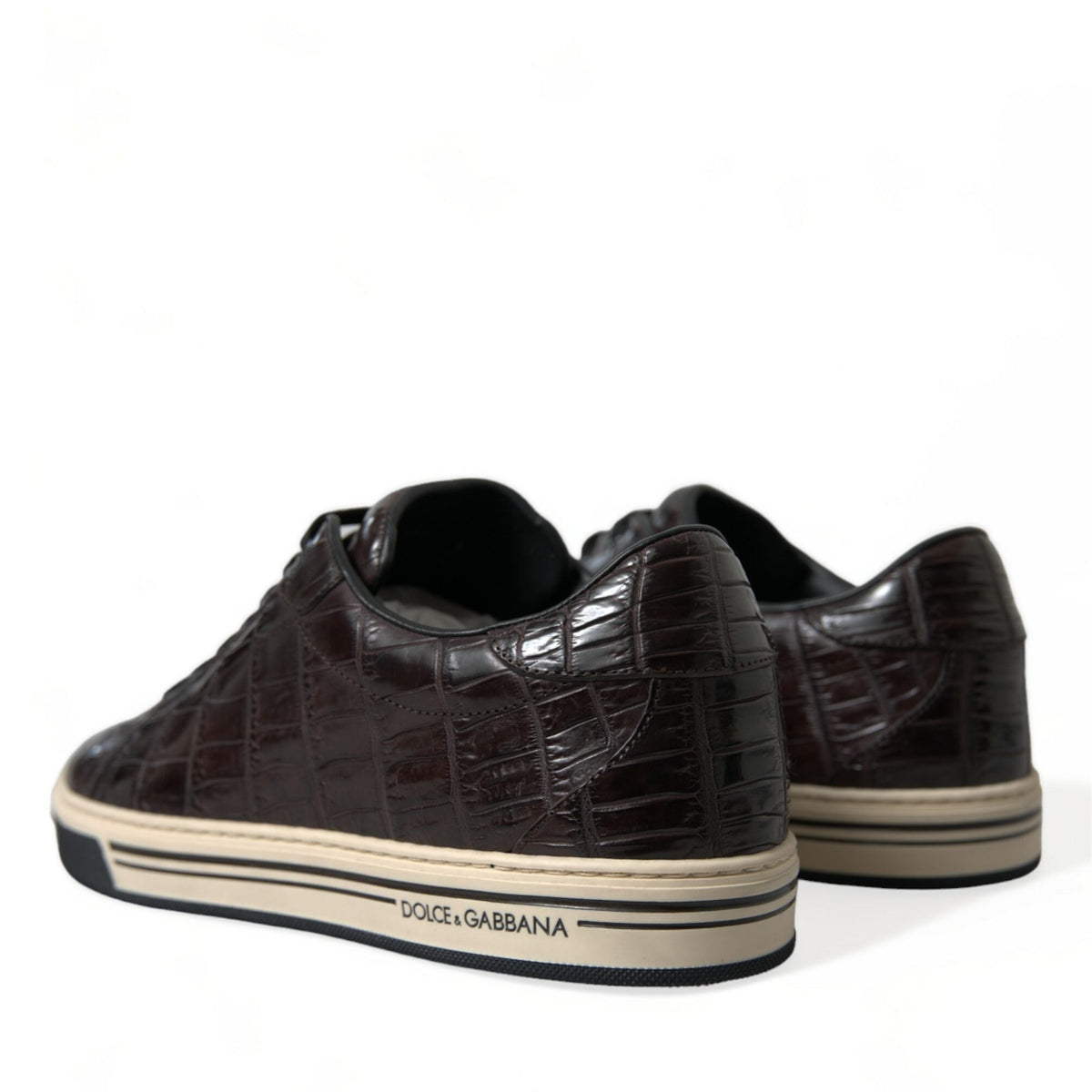 Dolce & Gabbana Brown Croc Exotic Leather Men Casual Sneakers Shoes