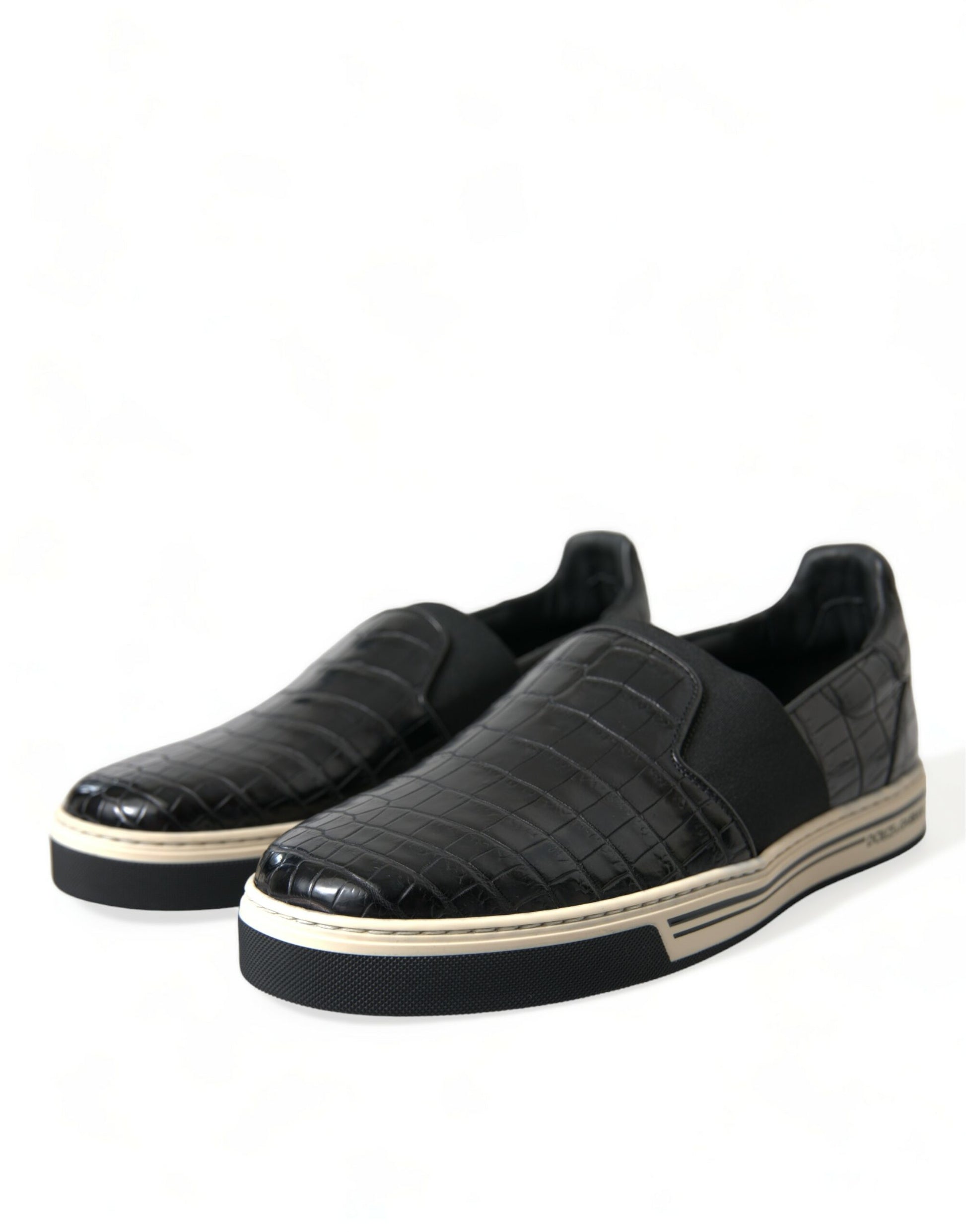 Dolce & Gabbana Black Croc Exotic Leather Sneakers Shoes Dolce & Gabbana
