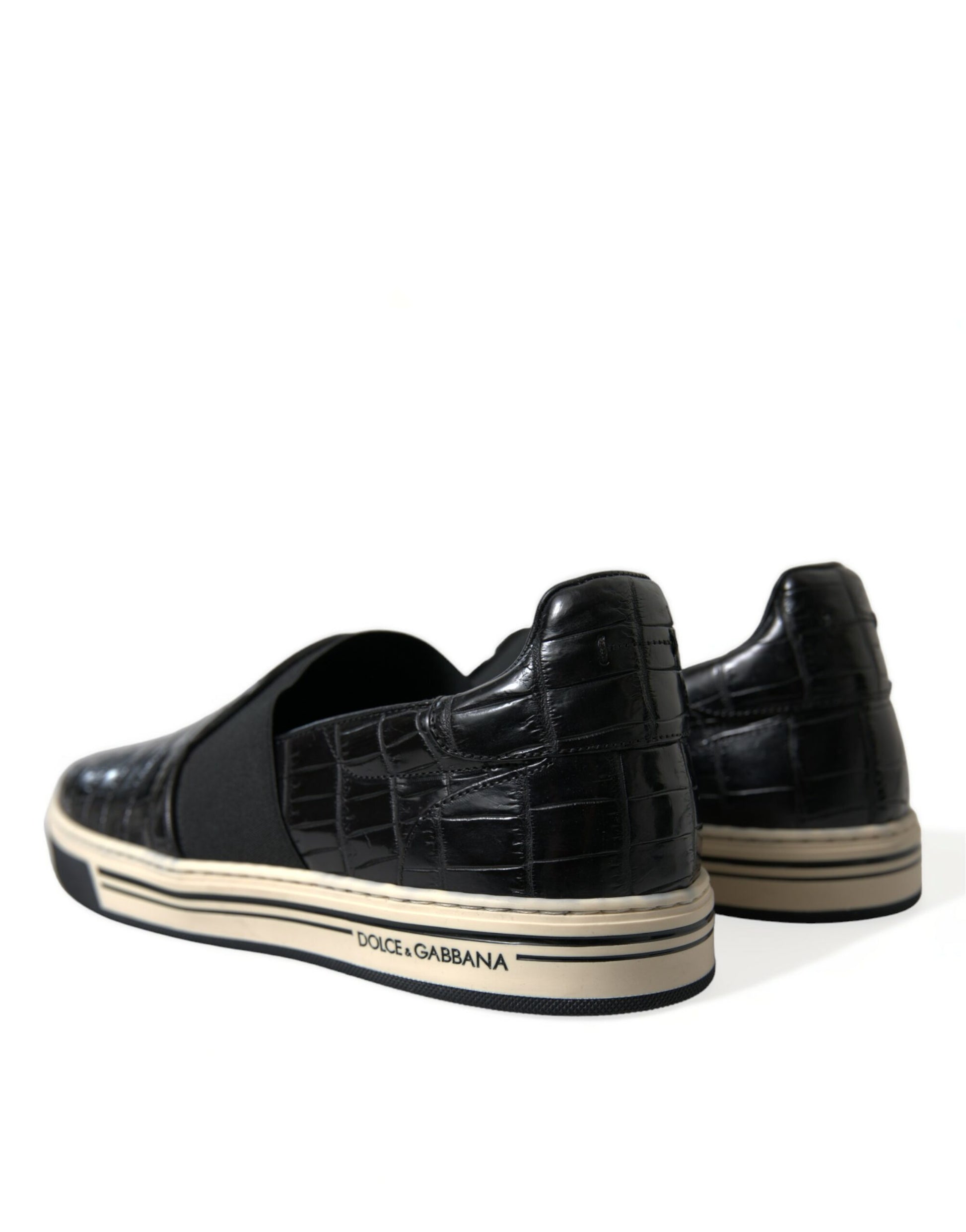 Dolce & Gabbana Black Croc Exotic Leather Sneakers Shoes Dolce & Gabbana
