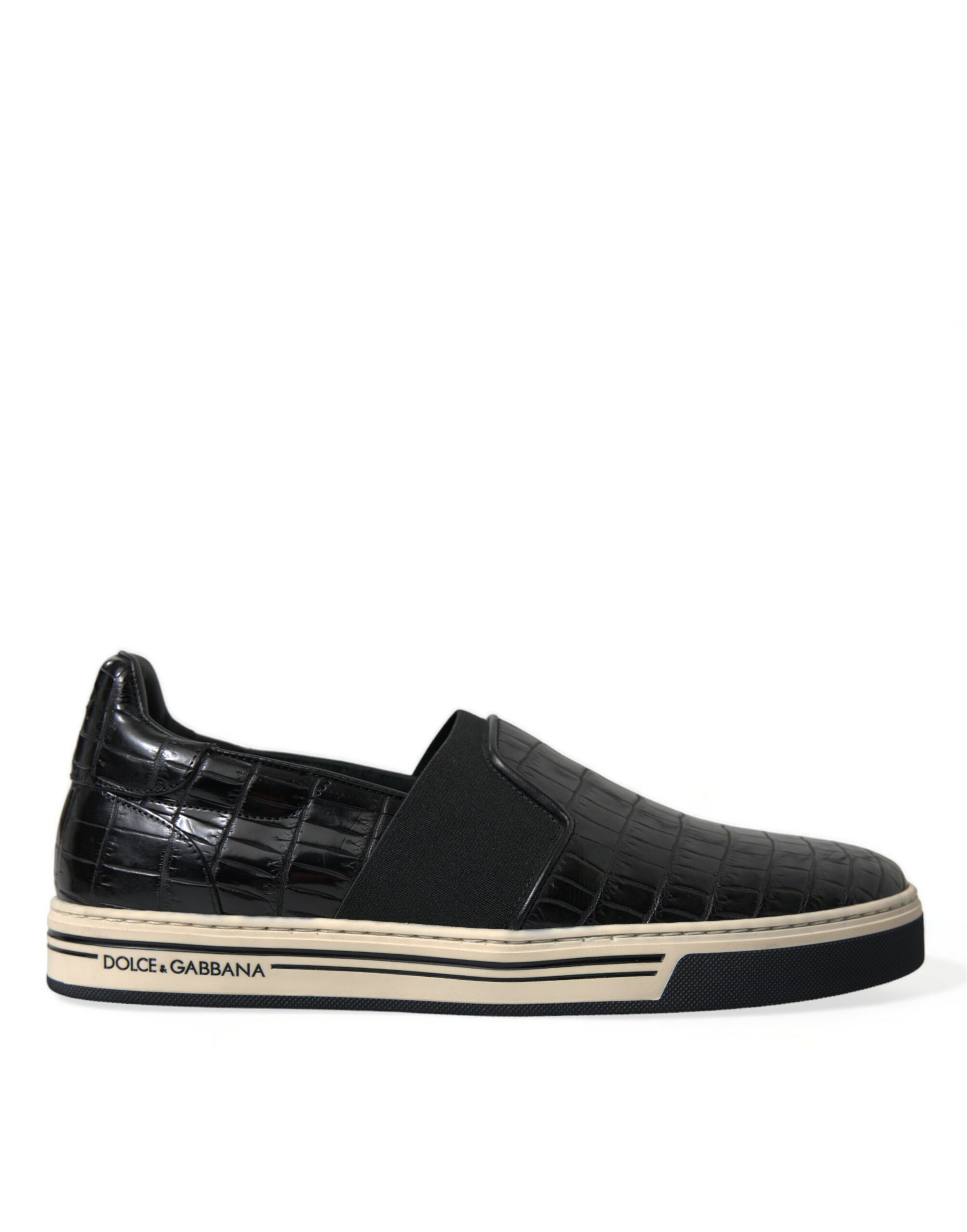 Dolce & Gabbana Black Croc Exotic Leather Sneakers Shoes Dolce & Gabbana