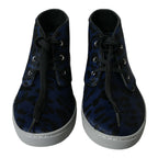 Dolce & Gabbana Blue Calfskin Leopard Mid Top Sneakers Shoes