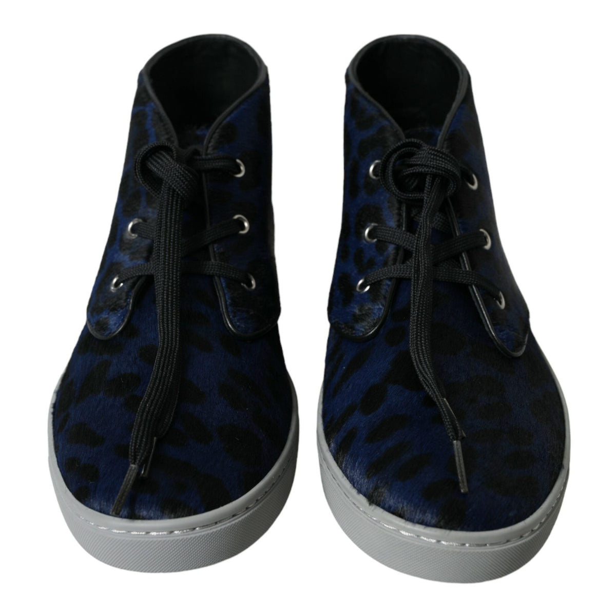 Dolce & Gabbana Blue Calfskin Leopard Mid Top Sneakers Shoes