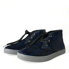 Dolce & Gabbana Blue Calfskin Leopard Mid Top Sneakers Shoes