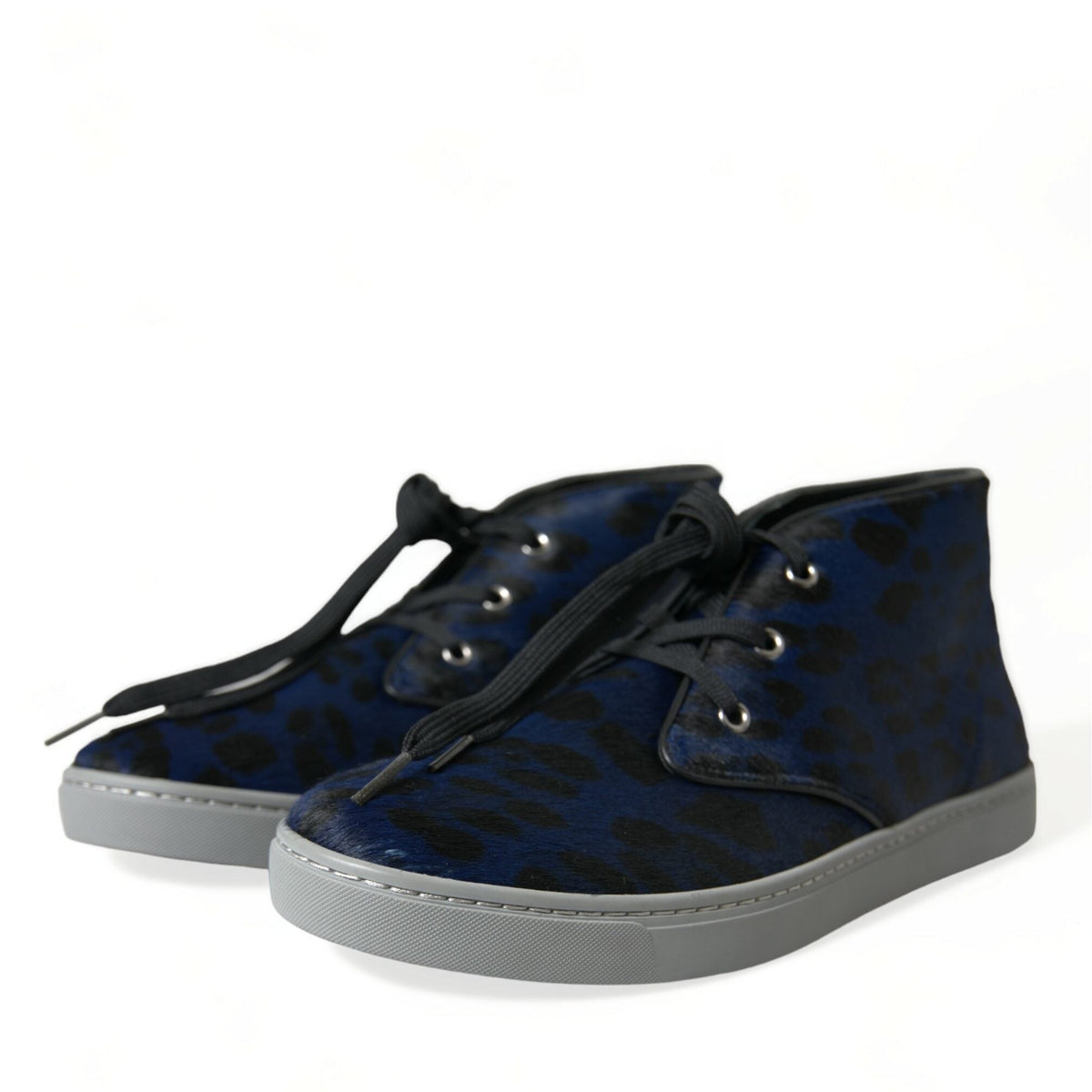 Dolce & Gabbana Blue Calfskin Leopard Mid Top Sneakers Shoes
