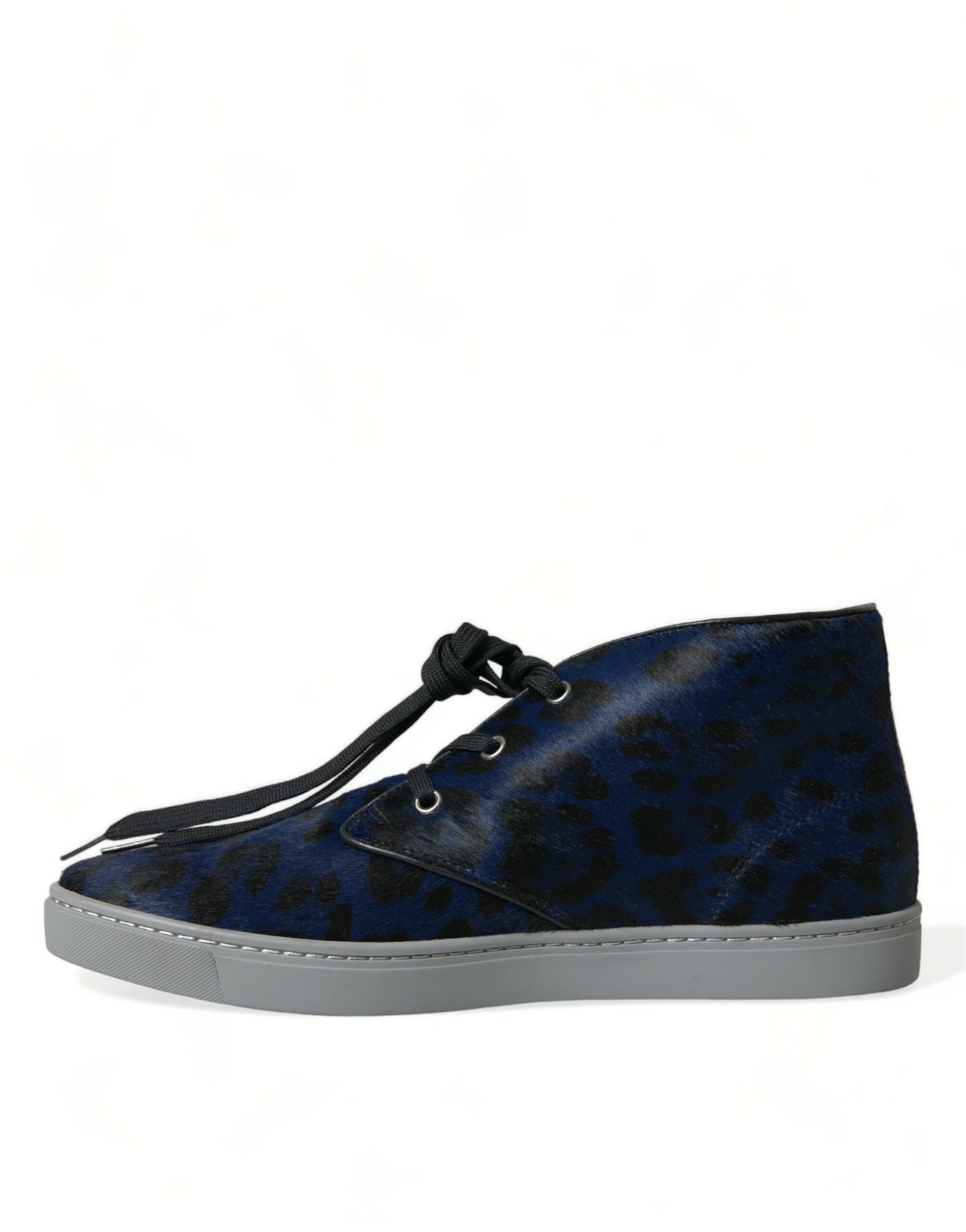 Dolce & Gabbana Blue Calfskin Leopard Mid Top Sneakers Shoes Dolce & Gabbana