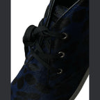 Dolce & Gabbana Blue Calfskin Leopard Mid Top Sneakers Shoes