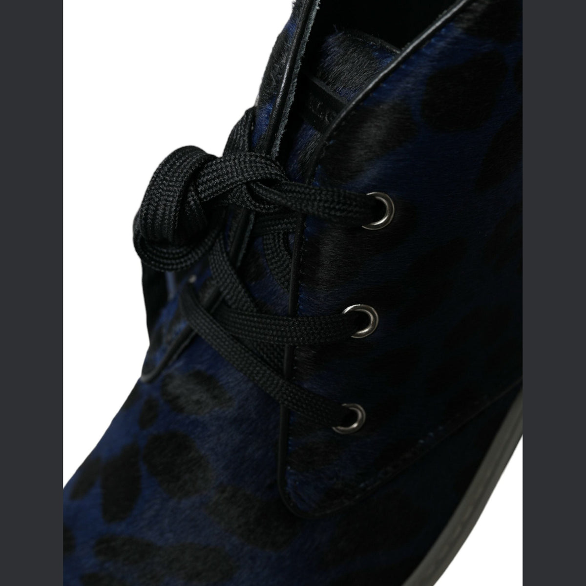 Dolce & Gabbana Blue Calfskin Leopard Mid Top Sneakers Shoes