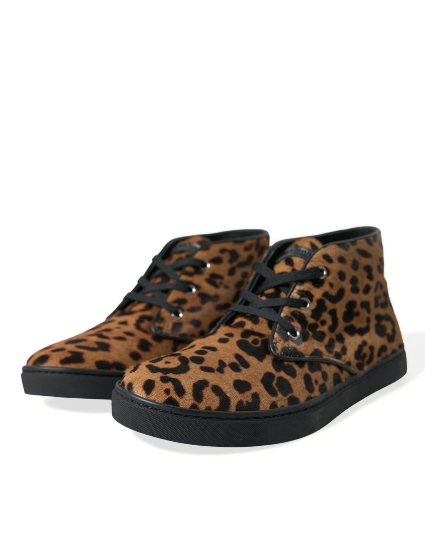 Dolce & Gabbana Brown Leopard Pony Hair Leather Sneakers Shoes Dolce & Gabbana