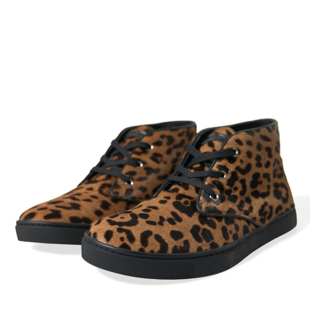 Dolce & Gabbana Brown Leopard Pony Hair Leather Sneakers Shoes