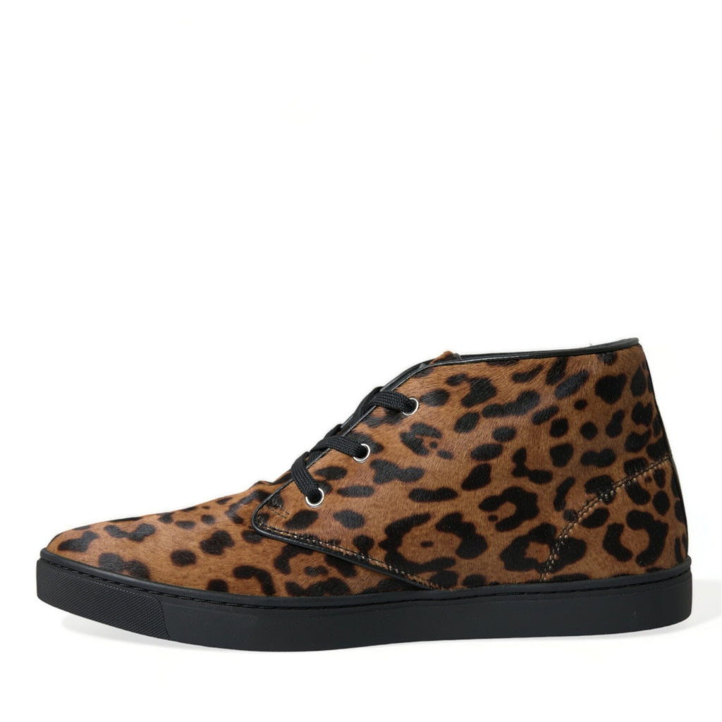 Dolce & Gabbana Brown Leopard Pony Hair Leather Sneakers Shoes