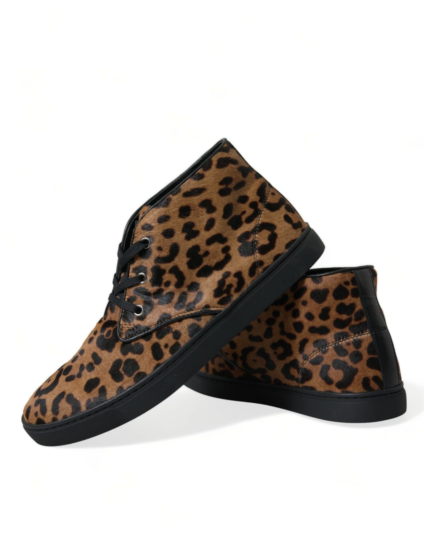 Dolce & Gabbana Brown Leopard Pony Hair Leather Sneakers Shoes Dolce & Gabbana