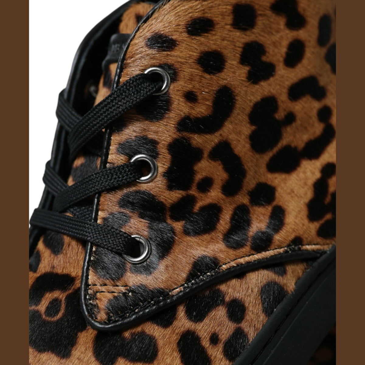 Dolce & Gabbana Brown Leopard Pony Hair Leather Sneakers Shoes