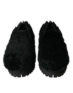 Dolce & Gabbana black fur leather slippers dress shoes with sleek design and luxurious texture.
