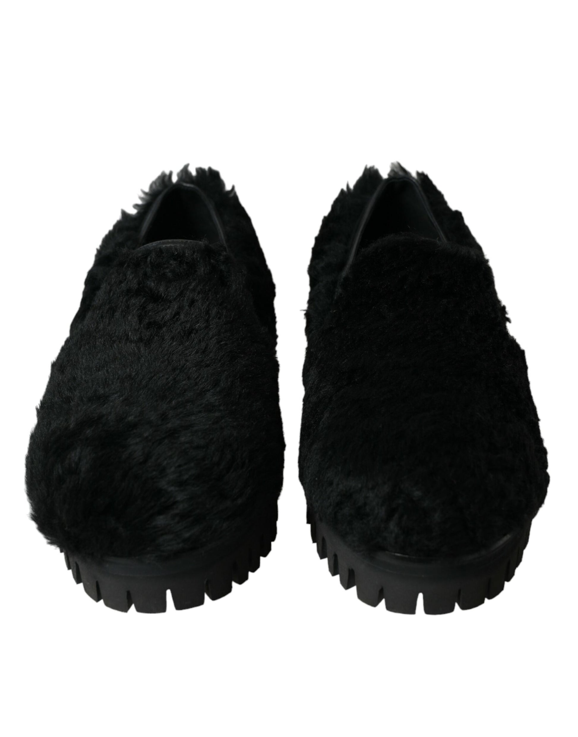 Dolce & Gabbana Black Fur Leather Slippers Dress Shoes Dolce & Gabbana