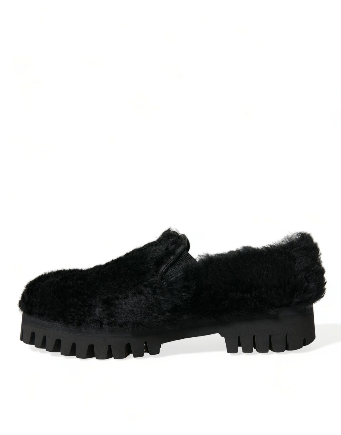 Dolce & Gabbana Black Fur Leather Slippers Dress Shoes Dolce & Gabbana