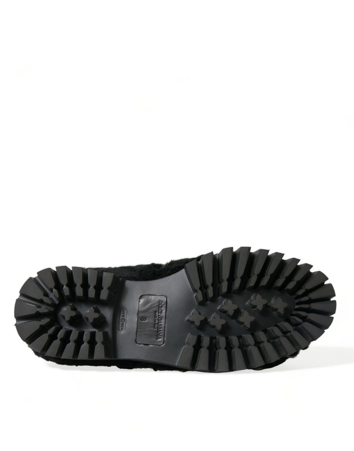 Dolce & Gabbana black fur leather slippers dress shoes with sleek design and luxurious texture.