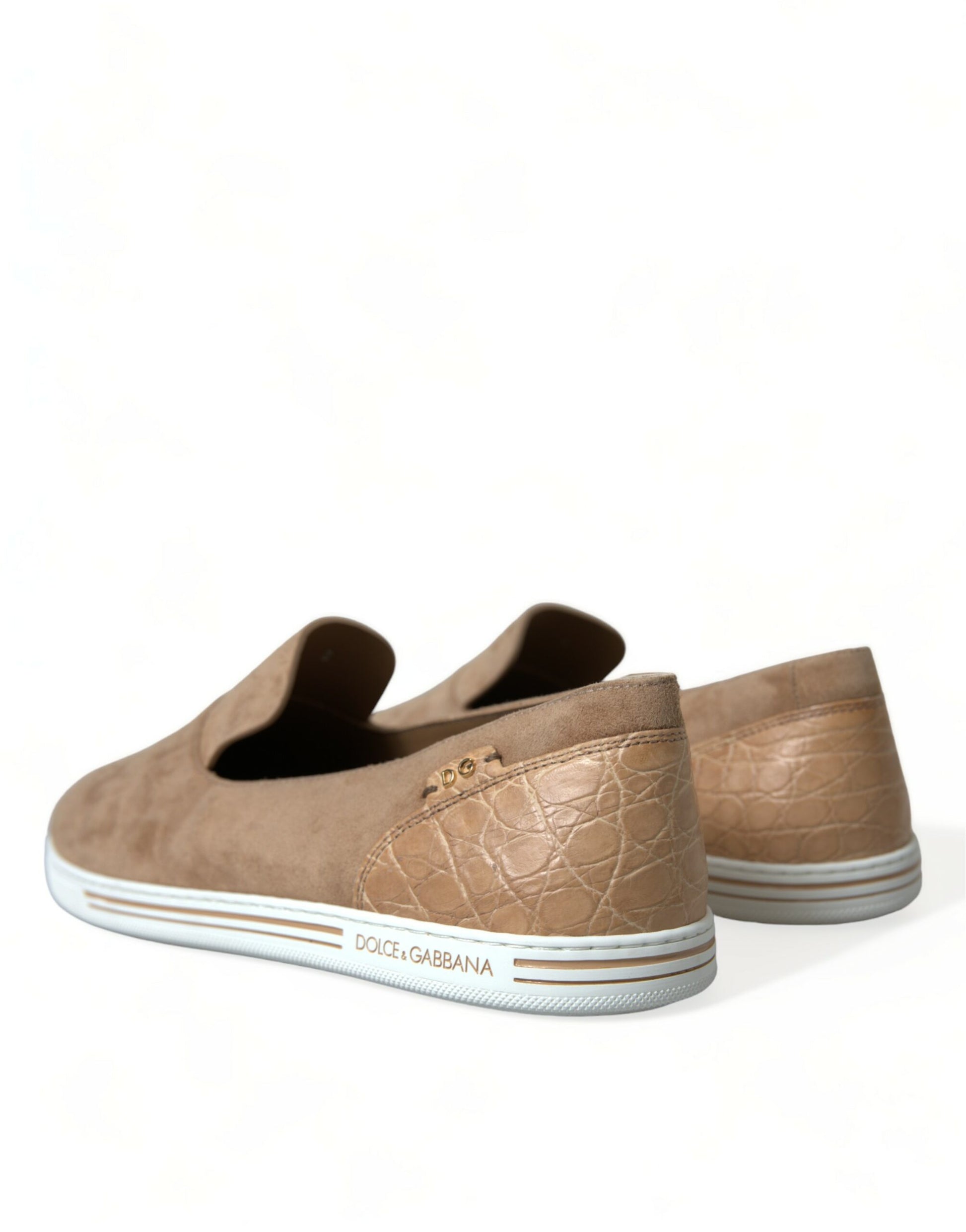 Dolce & Gabbana Beige Suede Caiman Men Loafers Slippers Shoes Dolce & Gabbana