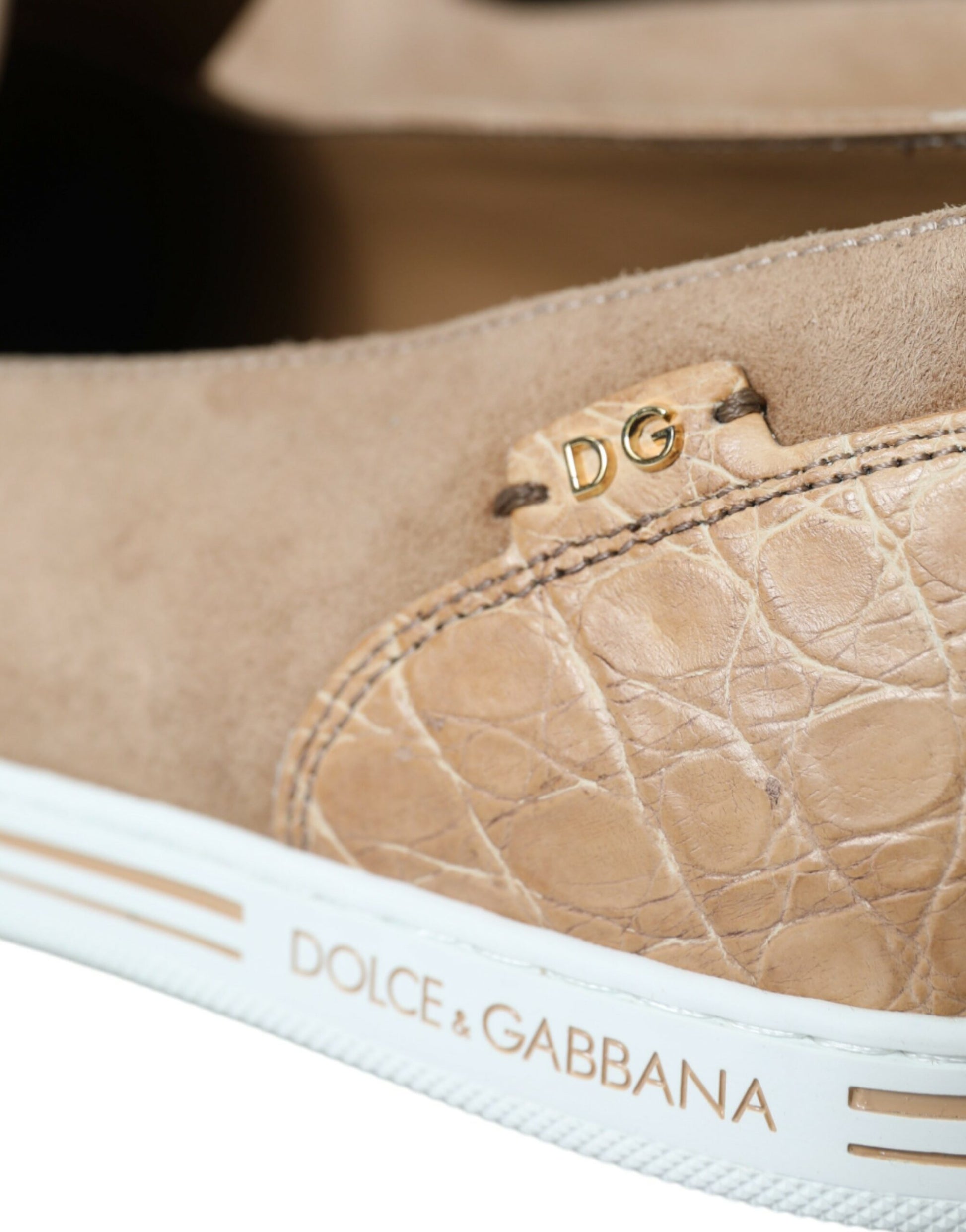 Dolce & Gabbana Beige Suede Caiman Men Loafers Slippers Shoes Dolce & Gabbana