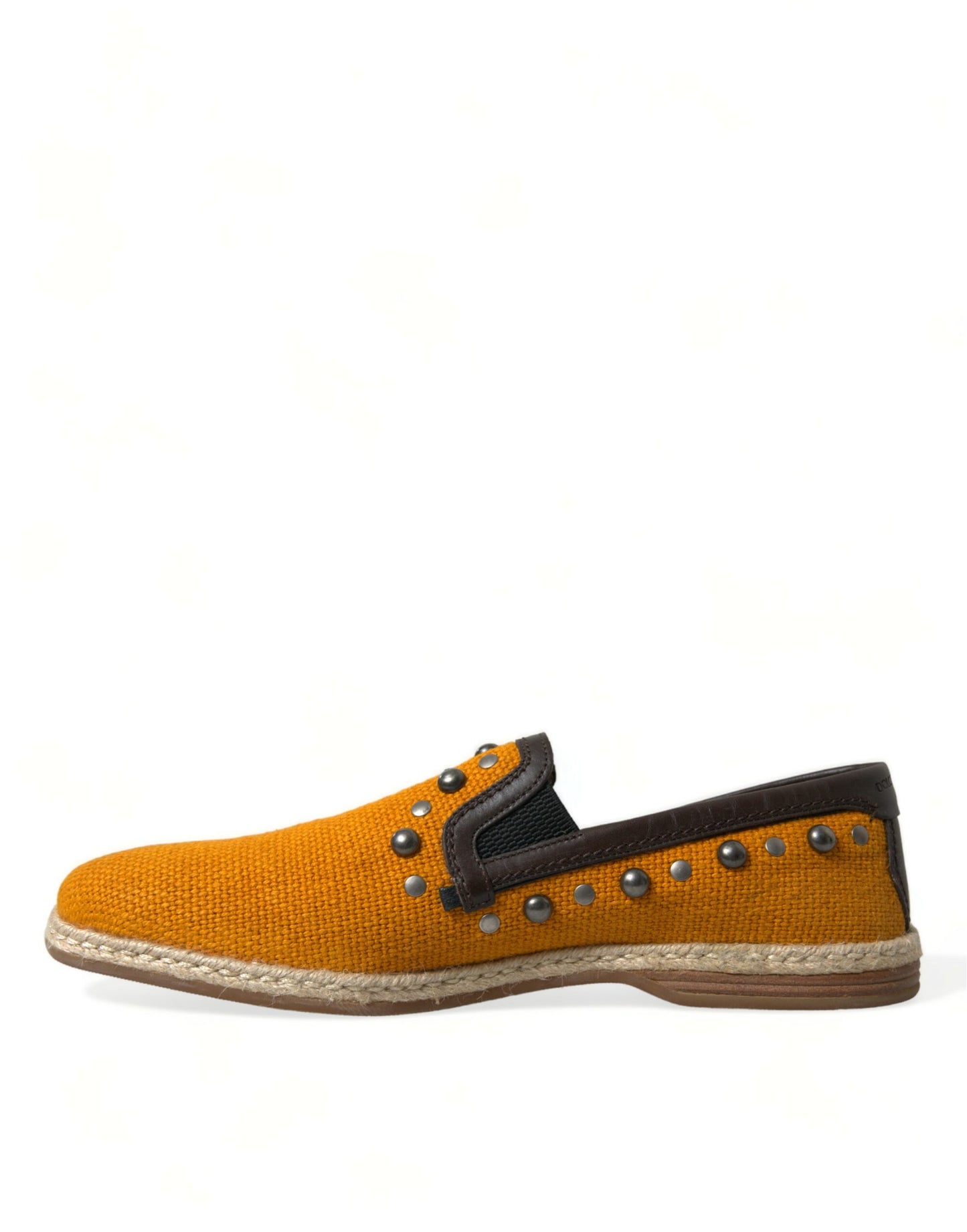 Dolce & Gabbana Orange Linen Leather Studded Loafers Shoes Dolce & Gabbana
