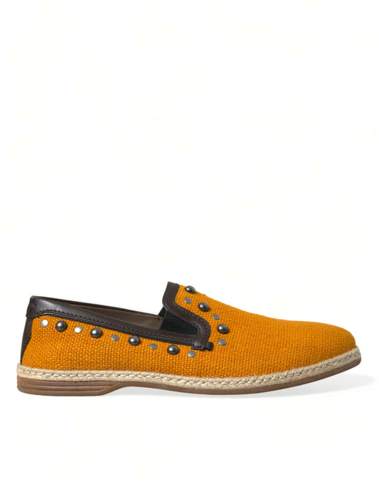 Dolce & Gabbana Orange Linen Leather Studded Loafers Shoes Dolce & Gabbana