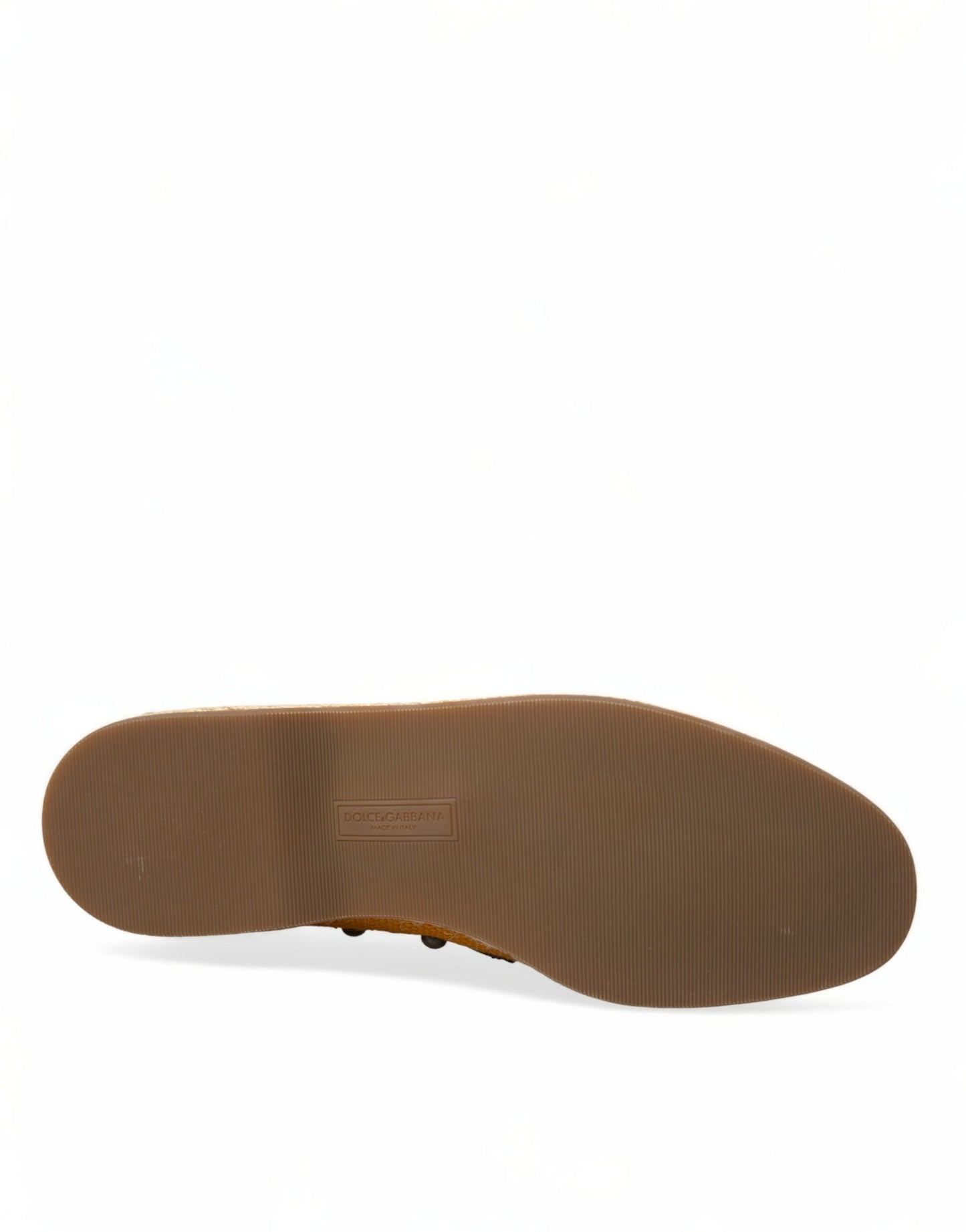 Dolce & Gabbana Orange Linen Leather Studded Loafers Shoes Dolce & Gabbana