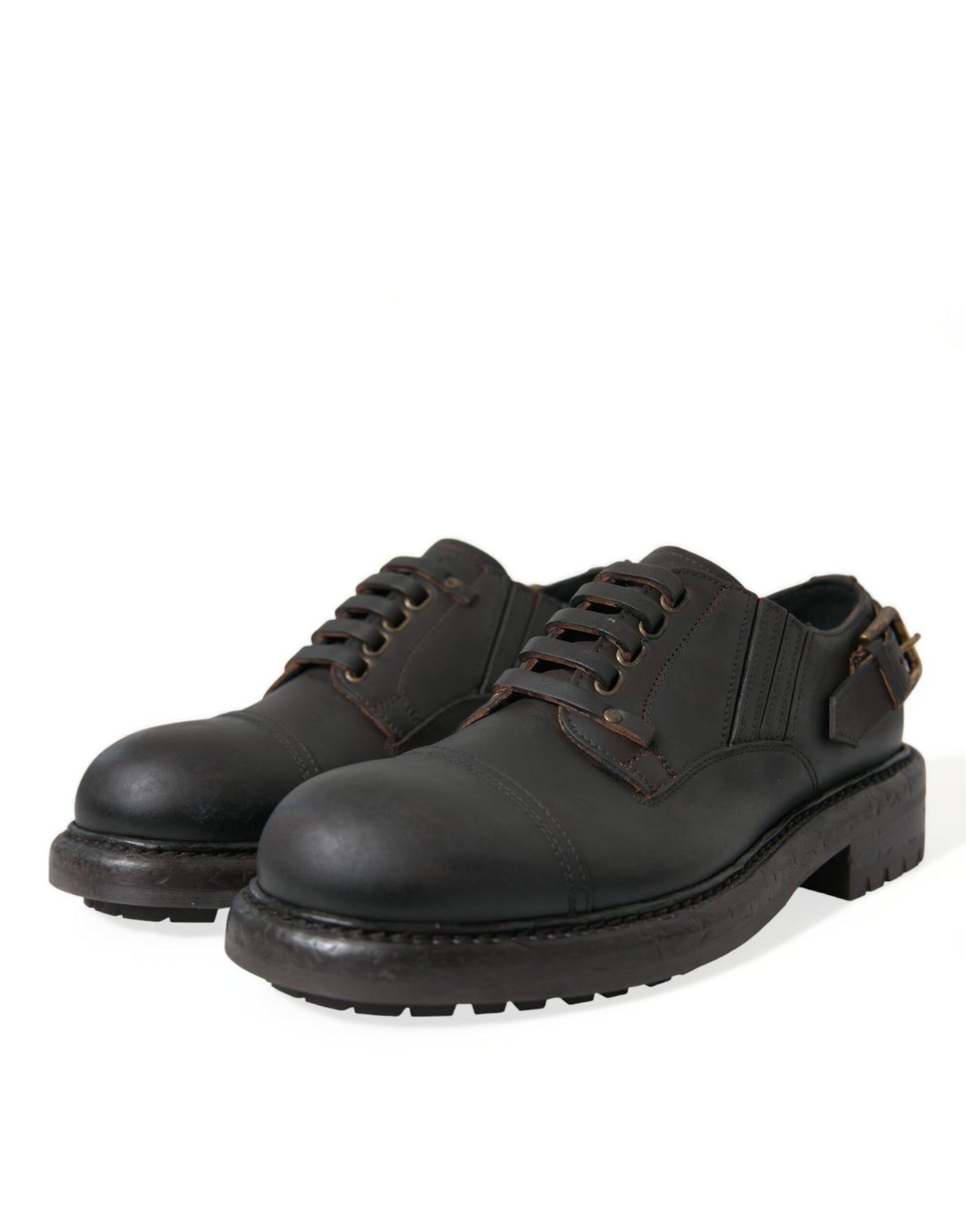 Dolce & Gabbana Brown Leather Lace Up Derby Men Dress Shoes Dolce & Gabbana