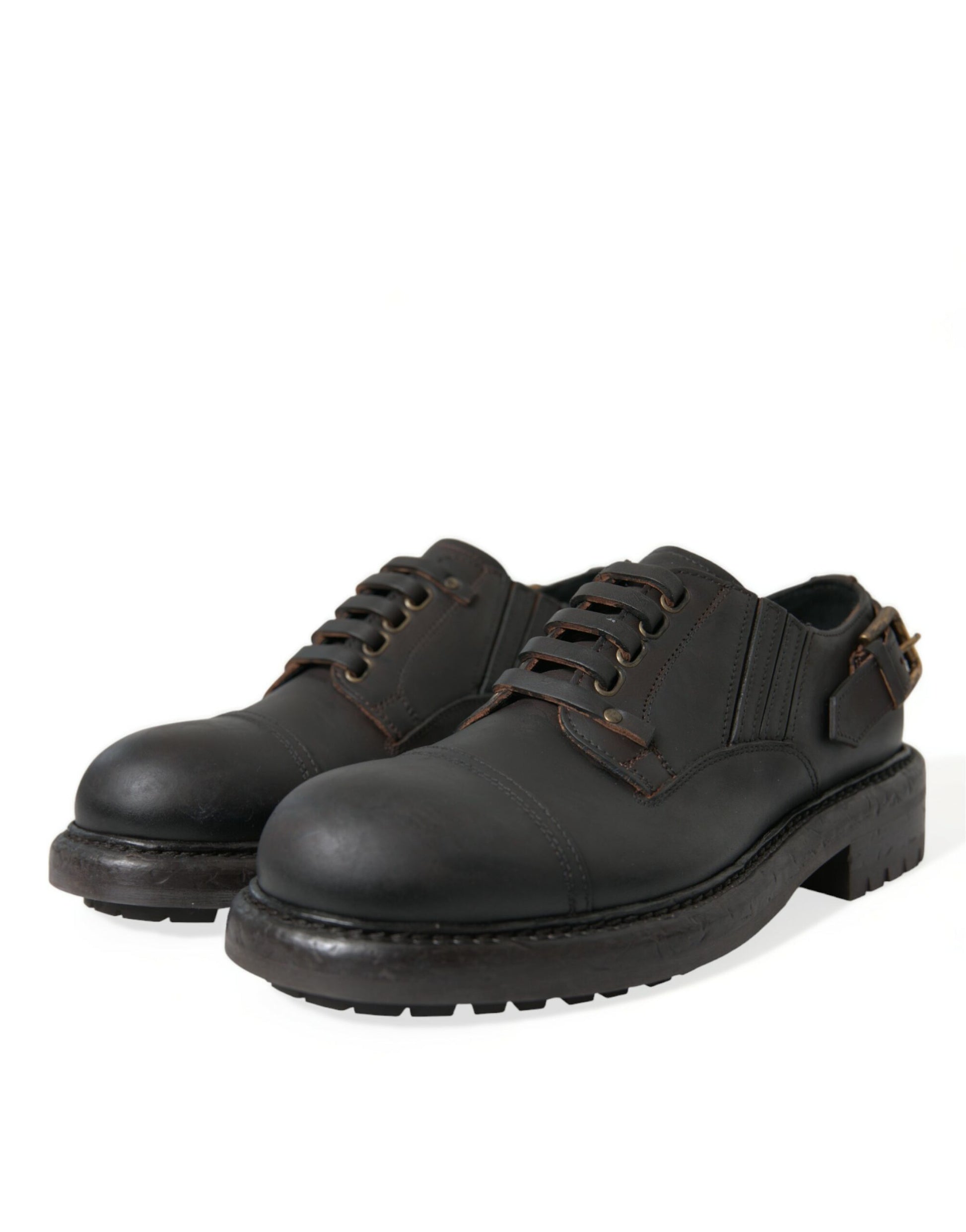 Dolce & Gabbana Brown Leather Lace Up Derby Men Dress Shoes Dolce & Gabbana